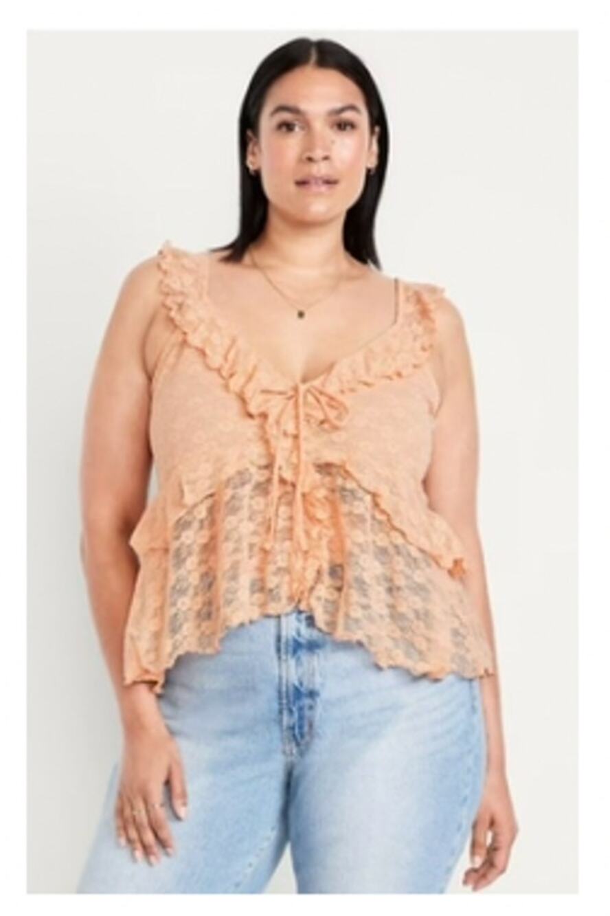 Old Navy Peach Orange Crochet Lace Ruffle Coquette Sleeveless Boho Tank XXL